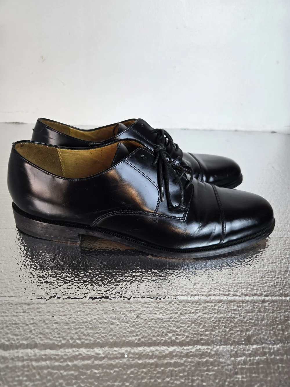 Cole Haan Black Leather Cap-Toe Derby Oxfords
